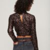 Top corto a maniche lunghe con paillettes