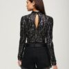 Top corto a maniche lunghe con paillettes