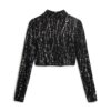 Top corto a maniche lunghe con paillettes