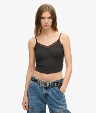 Top corto con spalline e bordi in pizzo Athletic Essentials