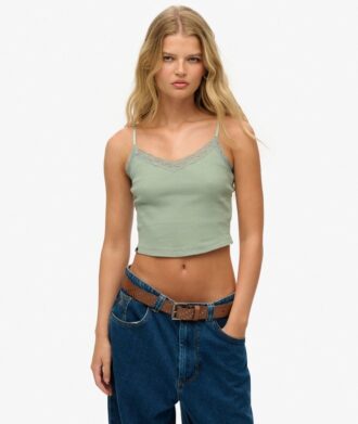 Top corto con spalline e bordi in pizzo Athletic Essentials