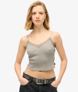 Top corto con spalline sottili e bordi in pizzo