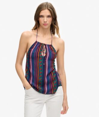 Top da spiaggia con stampa e scollo all’americana