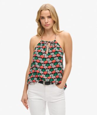 Top da spiaggia con stampa e scollo all’americana