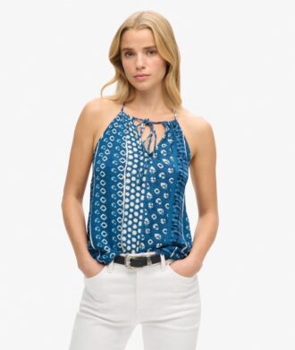 Top da spiaggia con stampa e scollo all’americana
