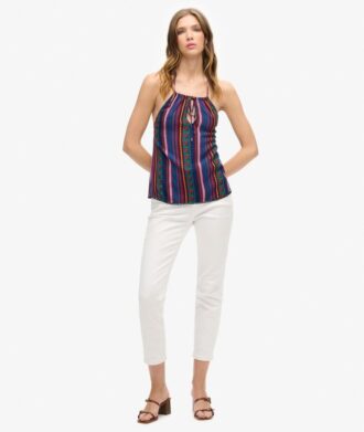 Top da spiaggia con stampa e scollo all’americana