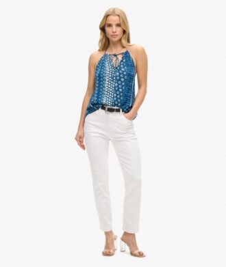 Top da spiaggia con stampa e scollo all’americana