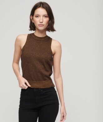 Top gilet in maglia merino con collo rotondo