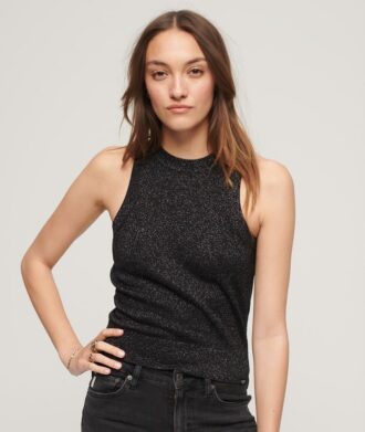 Top gilet in maglia merino con collo rotondo
