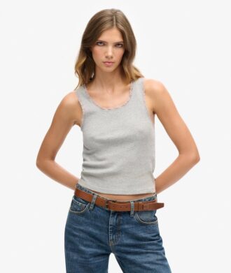 Top senza maniche con bordi in pizzo Vintage della linea Athletic Essentials
