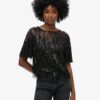Top trasparente a maniche corte con paillettes