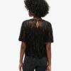 Top trasparente a maniche corte con paillettes