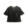 Top trasparente a maniche corte con paillettes